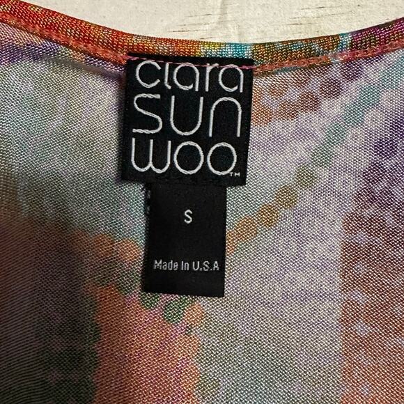 Clara Sun Woo Mosaic Floral Tunic Top Small 3/4 Sleeve Blouse Multicolor Stretch - Picture 3 of 6